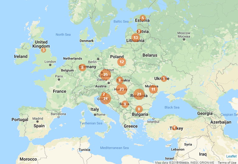 Map of collections in the registry in January 2018