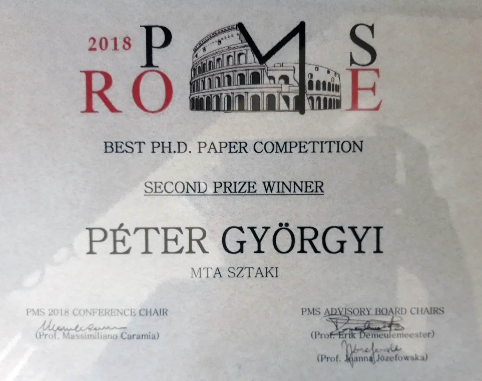 the Second Prize in the 'Best Student Paper Award' in PMS 2018 Conference